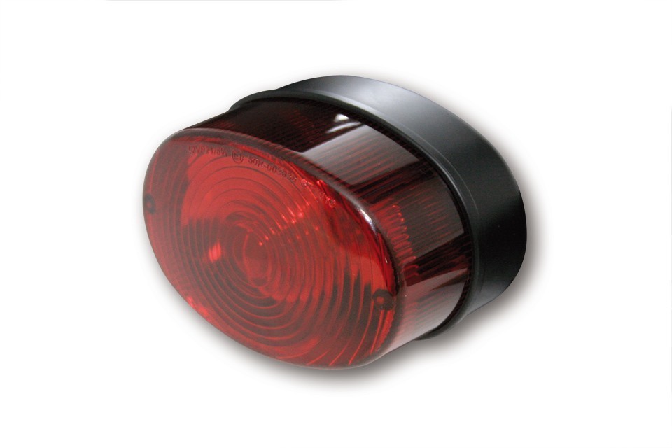 Universal taillight OVAL, with black plastic base, red lens